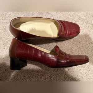 Red Leather Heeled Loafers